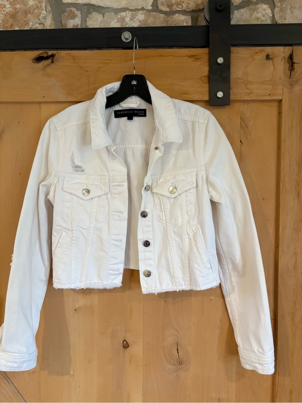 Veronica Beard White Cropped Denim Jacket